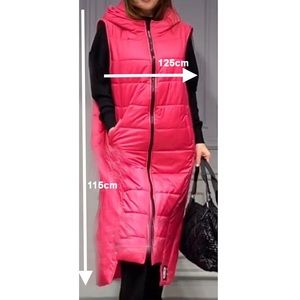 NEW Long Puffer Vest Sleeveless Lightweight Outerwear wi Hood, Zipper & Pockets